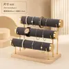 Soporte de Exhibición de Joyería de Terciopelo Estante de Exhibición de Almacenamiento para Pulseras Brazaletes Relojes Arte de Hierro Dorado Base de Madera Maciza Capa Única Tres Capas