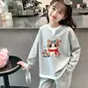 Camiseta de Manga Larga de Moda Nueva para Niñas de Primavera y Otoño, Top Casual Versátil de Patrón Waffle Dos en Uno con Cuello Redondo para Niños Mayores