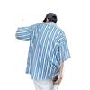 Camisa de manga curta masculina listrada retrô estilo japonês, camisa solta casual de marca da moda para o verão, camisa de casal masculina de manga curta