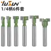 Corteador de Furo de Fechadura Yusheng Verde Conjunto de 6 Peças Fresadora para Marcenaria Fresadora de Dupla Face Cortador de Fenda em T Ganchos para Porta-Retratos Gongs