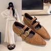 Zapatos Mary Jane Planos con Plataforma y Punta Fina para Mujer, Zapatos Individuales Marrones con Tira Tachonada, Nuevo Modelo Primavera 2026 para Mujer