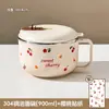 Tazón de Acero Inoxidable para Fideos Instantáneos Caricatura con Tapa Dormitorio de Estudiante Tazón Portátil Fiambrera con Drenaje Tazón para Almuerzo de Comedor Regalo