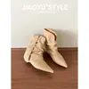 Botines nuevos para mujer, versátiles, de tacón grueso, punta fina, con correa de hebilla, volantes, estilo vintage, elegantes y chic