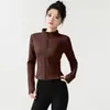 Chamarra de yoga para mujer con forro polar para otoño e invierno, con cuello alto, cierre de cremallera, corte ajustado y mangas largas, adecuada para fitness, correr y otros deportes