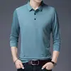 Camiseta de Manga Larga para Hombre de Seda de Morera Otoño 2023 Cuello Polo para Hombre de Edad Media Papá Ropa de Seda Helada Talla Grande Estilo Delgado