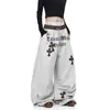 Pantalones de chándal casual retro hip-hop con estampado de leopardo y retazos, estilo coreano, plisados, de pierna ancha, para mujer, versátiles para primavera y danza de jazz