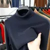 Suéter de malha grossa gola alta cor sólida moda masculina imitação de lã fina blusa de manga comprida vestuário masculino