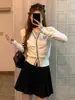 Nuevo cárdigan de punto de estilo coreano para otoño e invierno, holgado, adelgazante, con cuello en V, bloques de color, chaqueta suéter versátil, blanco