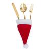Adornos navideños Mini gorro navideño Juego de cuchillo y tenedor navideño Juego de botellas de vino Sombrero Juego de vajilla Sombrero de tela con trinquete Mini gorro navideño
