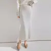Saia Midi Longa de Tricô Simples Lisa de Cor Sólida Cintura Alta Reta Mistura de Lã Cashmere para Pessoas Altas Solta Valoriza Versátil