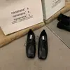 Sapatos de Couro Pretos Estilo Britânico Retrô com Cadarço Plano para Mulheres, Mocassins da Moda Primavera e Outono 2026 com Bico Quadrado