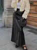 Falda de Cuero Negra Mate Retro Europea y Americana para Mujer Moda Otoño e Invierno 2026 Falda de Línea A para el Trabajo de Alta Cintura Falda Larga Ropa para Mujer