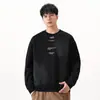 Ropa para Hombre Fengshe / Sudadera Holgada de Cuello Redondo para Hombre, Estilo Americano, Otoño/Invierno, Estampado Degradado Lavado, Top de Manga Larga con Etiqueta para Hombre