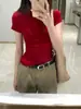 Camiseta de Manga Corta de Algodón Puro para Mujer, Estilo Americano, Corte Delgado, Hombros Normales, Adecuada para Capas de Verano, Atuendos de Principios de Primavera y Tops Ajustados que Marcan la Cintura