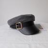 Boina de Cuero con Hebilla Negra Rojo Cibernético Gorra de Pato para Mujer Gorra de Lana Rígida Gorra Militar Gorra Octagonal Invierno Moda Callejera Británica