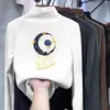Nova camiseta infantil da moda, estilosa blusa de manga comprida com gola alta parcial em fleece, top legal para meninos, nova camada interna de outono e inverno