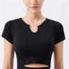 Camiseta de ioga feminina de manga curta, fitness, gola em V, slim fit, corrida, treinamento, elástica, profissional, absorvente de suor, esportiva, justa, respirável