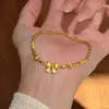 Pulsera Popular Estilo Princesa con Lazo de Xiaohongshu 2025 Nuevo Estilo Antiguo Cuentas Pequeñas de Oro Oro Roto Oro Cepillado Pulsera