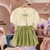 Conjunto de Verão para Meninas 2025 Nova Roupa Infantil Menina Casual Manga Curta Shorts Esportivos Conjunto de Duas Peças Tendência