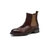 Botines Chelsea de Cuero de Vaca Lavado Hueco Tallado Estilo Británico Invierno 2026 Tacón Medio Grueso Punta Redonda Cuero Genuino de Ponerse Tobilleras para Mujer