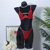 Conjunto de Lencería Sexy para Comercio Exterior Transfronterizo con Diseño de Malla Transparente, Adornos de Pedrería Hechos a Mano y Efecto Push-Up, Brillante y Resplandeciente