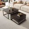 Mesa de Centro Cuadrada de Madera Maciza para Uso Doméstico, Adecuada para Apartamentos Pequeños, con una Combinación de Mesas Auxiliares y un Cajón, Estilo Vintage Nuevo, Mesa de Té Extensible