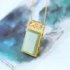 Plata S925 chapada en Oro Mate 18K colgante de jade estilo chino nubes auspiciosas Ruyi hueco collar para mujer