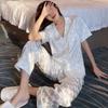 Pijama novo de primavera para mulheres elegante flor terno de manga curta famoso na Internet - famoso Ice Silk Outwear Peony Flower Light Luxury Home Clothes