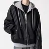 Marca de Moda Trendy Chaqueta de Cuero Falso de Dos Piezas Conjunto para Hombre para Primavera y Otoño, Estilo Americano Cleanfit High Street Ajuste Holgado Fresco y Elegante