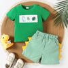 Conjunto de Verano para Niños Camiseta de Manga Corta con Estampado de Dinosaurios de Dibujos Animados y Pantalones Cortos a Rayas Conjunto de 2 Piezas Atuendo Casual para Bebé