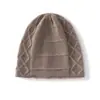 Gorro tejido cálido, 100% cachemira pura, nuevo estilo otoño/invierno para mujer, gorro de punto trenzado con patrón de rombos, gorro casual y simple