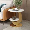 Mesa auxiliar de lujo ligero para sofá de sala de estar, mesa redonda para balcón, de doble capa, de alta gama, simple, mesa pequeña creativa, mesita de noche, mesa de té para el hogar