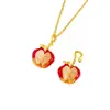 Tienda de Oro Mismo Estilo Accesorios DIY Chapados en Oro con Colgante de Manzana Roja Cortada a Diamante, Cadena para Clavícula Exquisita y Moderna