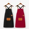 En stock, entrega instantánea: Delantal de trabajo de cocina para mujer, antimanchas, transpirable, con logo bordado, delantal impermeable de lona estilo japonés