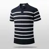 Camisa Polo Masculina Listrada Preto e Branco com Gola Lapela Tricotada de Manga Curta, Estilo Old Money Ligeiramente Maduro, Verão, Simples, Versátil, Respirável, Manga Meia
