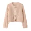 Transfronterizo Otoño/Invierno 2026 Nuevo Estilo Europeo y Americano Suéter Abrigo de Punto Grueso para Mujer con Bolsillos y Botones de Manga Larga