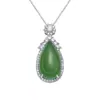 Collar de Plata de Ley 925 con Ágata Verde Natural y Diamantes Completos Colgante de Gota de Agua para Mujer para Novia Joyería de Lujo Ligero de Alta Gama