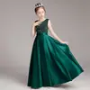 Vestido de gala para competição de piano infantil fantasia de princesa para crianças anfitriã cinza colorido cintura apertada fantasia de performance Primavera