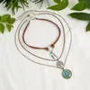 Colar Pingente Redondo de Resina Veludo Coreano Estilo Étnico Corrente de Clavícula Personalizada Joias de Moda de Nicho