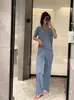 Conjunto de Moda Feminino Ice Silk Queen, Verão Fino Cor Gelatina Macio Manga Curta Shorts, Roupa de Casa Gelada Preguiçosa