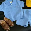 Conjunto de Verão 2026 para Meninos Novo Tendência Tricô Gola Polo Manga Curta Shorts Conjunto de Duas Peças para Meninos Bebês Estilosos