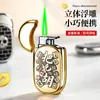 Novo isqueiro à prova de vento com chama verde, 3D em relevo, corpo de metal, isqueiro criativo portátil recarregável, tendência popular online