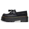 Mocassins Azuis com Franjas Crazy Horse para Mulheres, Sapatos de Cano Baixo em Couro Genuíno, Couro de Primeira Camada, Estilo Britânico, Sapatos Casuais Plataforma da Moda com Solado Grosso