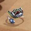 Anillo de loto vintage con esmalte cloisonné de corte para mujer, moda nacional, estilo étnico, artesanía de epoxy envejecido, joyería de mano personalizada