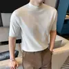 Camiseta Masculina de Malha Lyocell com Gola Alta Curta de Manga Curta para o Verão 2026, Camiseta Masculina Fina de Seda Gelada com Gola Alta Curta Estilo Old Money