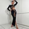 Vestido feminino estilo europeu e americano, outono e inverno, meninas quentes, cintura alta exposta, manga comprida, sexy, estampa de cobra, atacado internacional