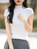 Novo Top de Tricô Feminino 2026 Primavera Costurado Gola Meia-Alta Slim Fit Versátil Elegante