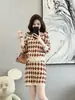Elegante Conjunto Casual de Moda para Mujer para Otoño, Suéter Pulóver y Falda de Punto Conjunto de Dos Piezas Falda, Estilo Pequeño Chanel