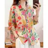 Nueva Camisa Floral de Ramio Color Macarrón para Primavera y Otoño, Holgada y Versátil, Blusa Delgada Estampada para Mujer, 9 Colores