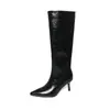 Botas de Caballero de Cuero Completo para Mujer Botas Altas Largas Estilo Nuevo Otoño/Invierno Piel de Vacuno de Segunda Capa Punta Fina Tacón de Aguja Botas de Tacón Alto Botas para Mujer No por Encima de la Rodilla